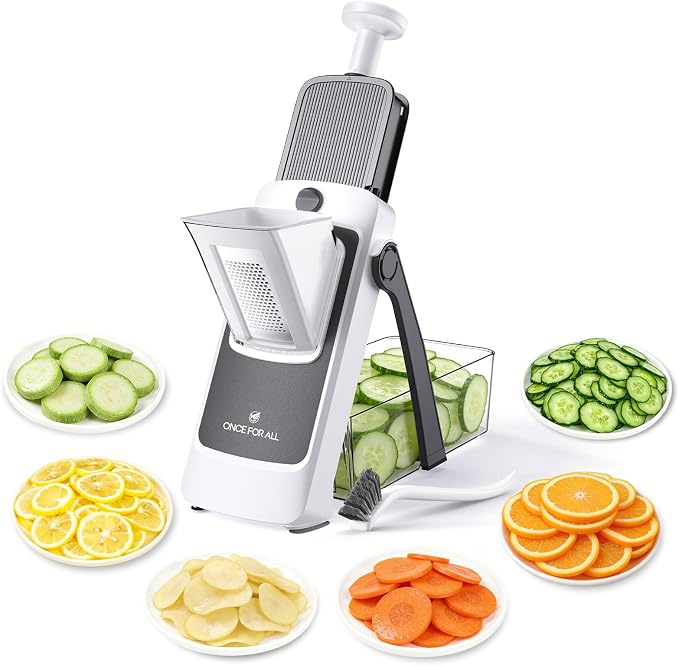 ONCE FOR ALL Safe Mandoline Slicer For Kitchen, Food Veggie Slicer, Gray | 4th Gen, Adjustable Thickness 0.1-8 mm Vegetable Slicer For Food, Fruit Slices, Potato Chips, Fast Meal Prep, Only Slicer