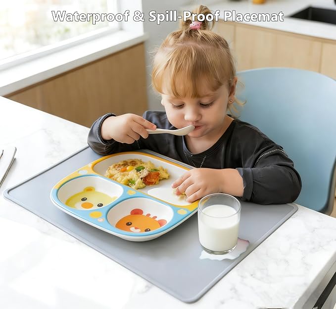 IYYI Silicone Placemats, Dining Placemats Set of 4, Waterproof Placemats for Kids, Heat Resistant Non-Slip Silicone Mats for Dinner Table, Dishwasher Safe (Black, 18.9×11.8)