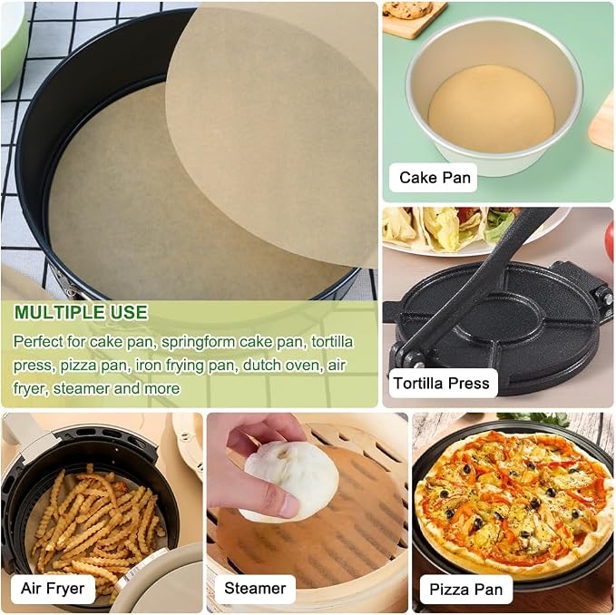 BOYAN Parchment Paper Rounds, Set of 220, Non Stick 10 Inch Round Parchment Paper for Baking, Parchment Sheet for Tortilla Press, Quesadilla Maker, Pizza Pan, Cake Pan, Springform Pan and More