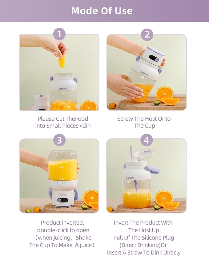 Portable Blender, Personal Smoothie & Shake Blender, 33oz BPA-Free Vessel, Leakproof Lid with Sip Spout, USB-C Rechargeable, Detachable & Easy-to-Clean, Purple