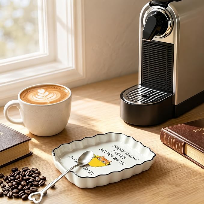 Cute Coffee Spoon Rest, Ceramic Spoon Holder for Coffee Bar Accessories | Cafe Station Decor, Small Teaspoon Rest Farmhouse Cafe Bar Decor Accessories for Countertop