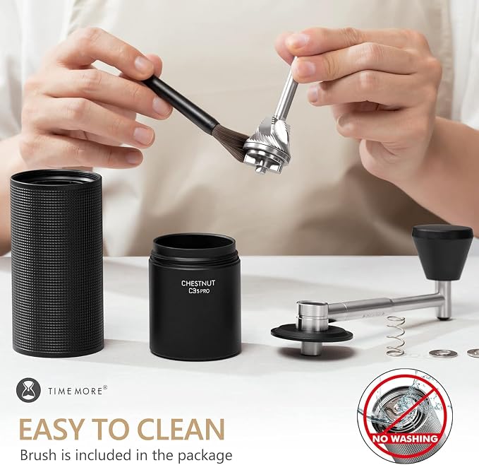 TIMEMORE Chestnut C3S PRO Manual Coffee Grinder - Compact with Foldable Handle, Adjustable Stainless Steel S2C Conical Burr for Espresso, French Press & More, Portable Coffee Grinder (Black)