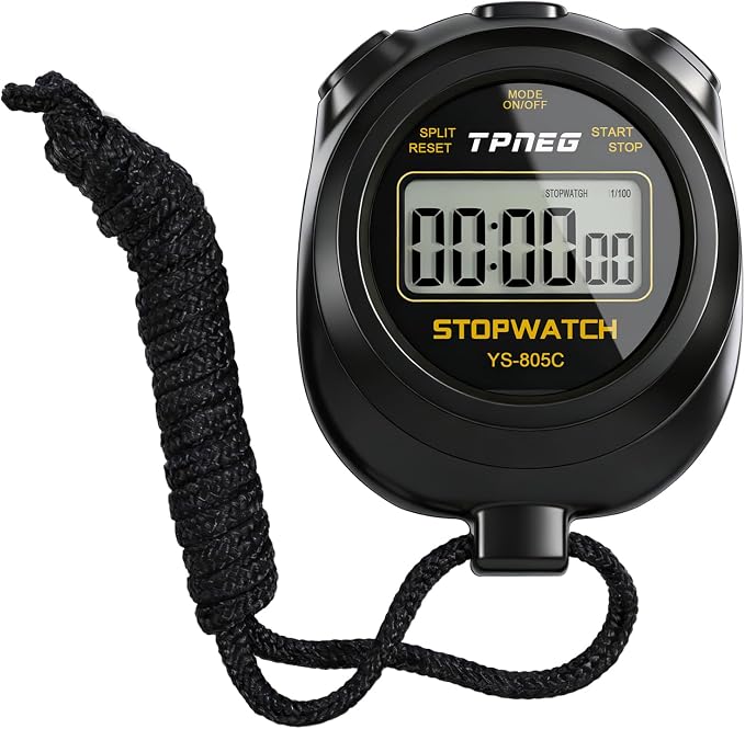 TPNEG Simple Stopwatch Timer - Easy to Use, Set Up, Read, and Carry - Large Display - On/Off, AAA Battery - Ideal for Coaches, Track and Field, Soccer Referees, Sports, Classroom