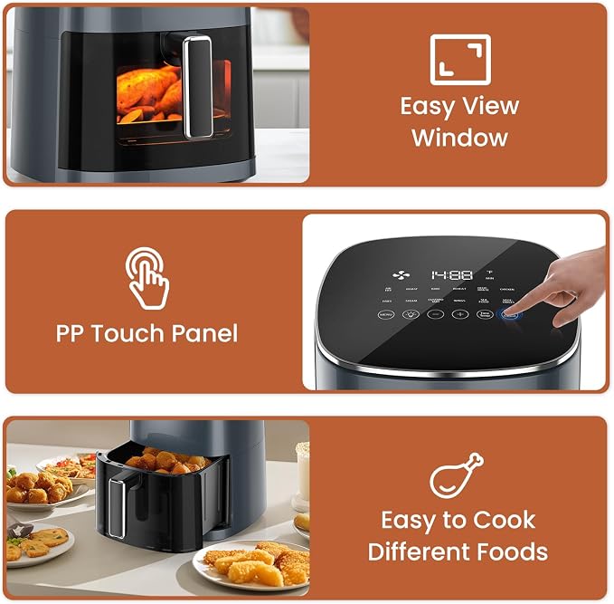 Sweetcrispy Air Fryer 6 Quarts with Window, 12-in-1 Square Airfryer Oven for Family, 400°F Rapid Air Crispy Technology, Roast Bake Dehydrate, Nonstick & Easy-Clean Basket