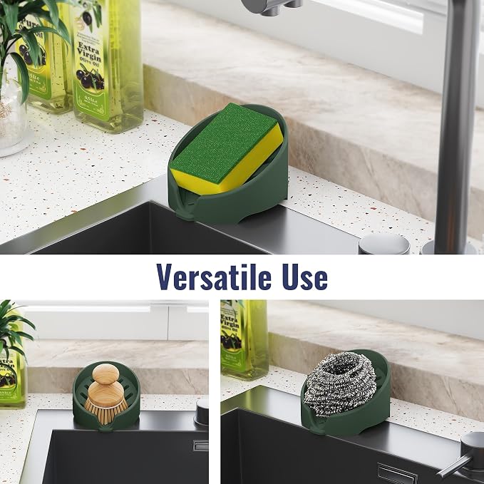 NiHome Silicone Sponge Holder for Kitchen Sink, Fits Scrub Daddy Mommy | Self-Draining Dispenser Organizer Tray, Sink Caddy Countertop Fits Soaps, Scrubber, Dishwasher Safe, Includes Brush