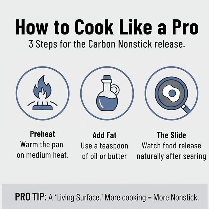 Misen Carbon Nonstick™ Skillet - Nitrided Carbon Steel - Professional Alternative to Teflon - 1100°F High Heat Ready - Easy Release - Induction, Oven, & Grill Safe - 8 Inch