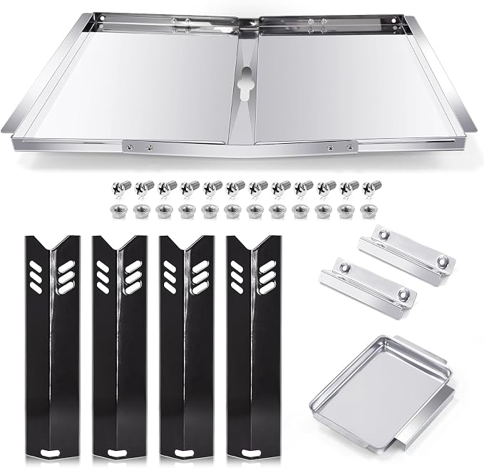 Grill Replacement Parts for Dyna Glo DGF493BNP, DGF510SBP, Backyard Grill BY13-101-001-12, BY14-101-001-02 and BHG Grill Parts, Adjustable 24''-30'' Grease Tray, Heat Plates for Dyna Glo 4 Burner.