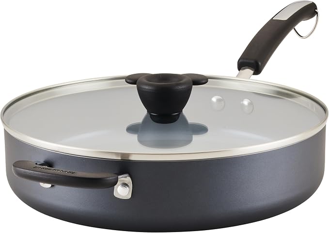 Farberware Disney Monochrome Ceramic Cookware Nonstick Saute Pan with Lid and Helper Handle, Dishwasher Safe, 4.5 Quart - Black
