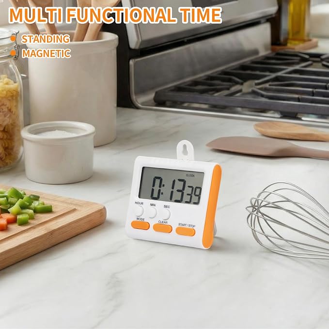 Mudder 3 Pack Digital Kitchen Timer for Cooking, Large Digits, 24 Hour Magnetic Backing Stand Kitchen Timers Clock for Classroom Kids Teachers, Loud Alarm and Large Screen (Orange)
