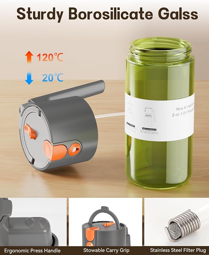 Olive Oil Sprayer & Dispenser Bottle for Cooking 17oz Dark Glass Oil Mister | 2-in-1 Sprayer & Pourer, Leakproof, Fine mist, Light-Blocking, Wide Mouth for Easy Refill & Clean, 8 Oil Labels, Reusable