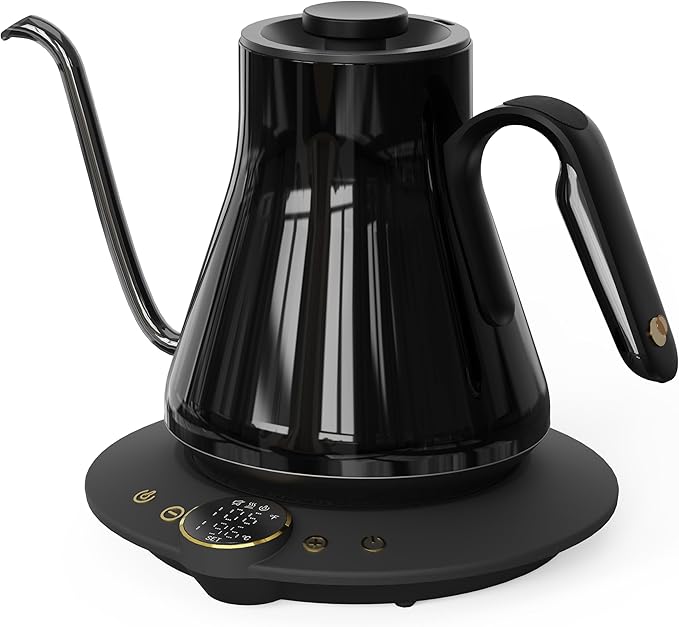 Cocinare Gooseneck Electric Kettle, ±1°F Precise Temperature Control, 1500W Fast Heating, Pour Over Coffee & Tea Kettle with Brew Timer & Keep Warm, Stainless Steel, 0.9L (Soulages Black)