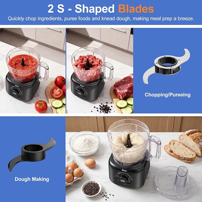 7-in-1 Professional Food Processor, 1000W Powerful Electric Vegetable Chopper, 14-Cup XL Bowl, Large Feed Chute, Cheese Shredding, Meat Chopping, Shredding and Slicing, Mixing and Doughing, Black