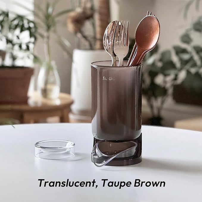 Self-Draining Utensil Drying Holder - Taupe Brown | Small Utensil Cutlery Flatware Silverware Holder Drainer Cup for Kitchen Counter
