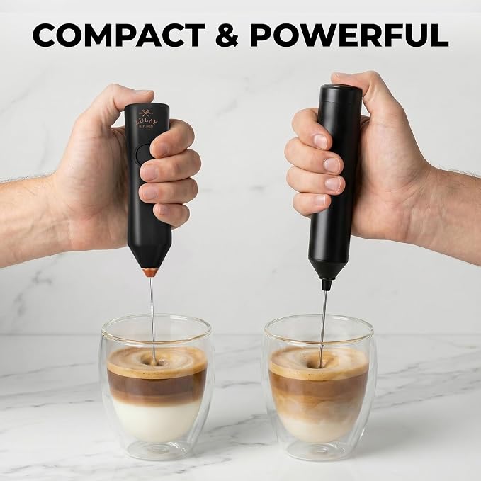 Zulay Kitchen Rechargeable Milk Frother Handheld - Frother Wand, Drink Mixer, Electric Whisk Frother, for Cappuccinos, Matcha & Protein Powder - Dynamic 3 Whisk, 3 Speed 500mAh Black Copper