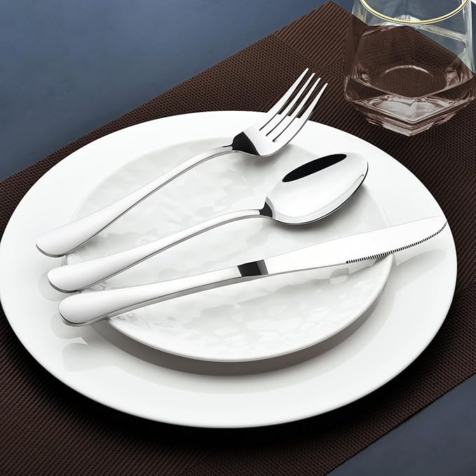 Silverware Set for 12,60 Piece Stainless Steel Flatware Utensil Cutlery Set | Heavy Duty Steak Knife Fork and Spoon, Dishwasher Safe, Gift Package for Wedding Housewarming