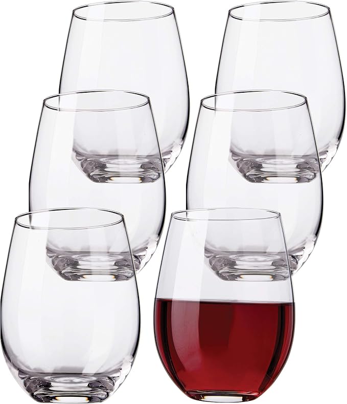 Kitchen Lux Stemless Wine Glasses Set of 6, 18oz Wine Glass – Stemless Wine Glass & Cocktail Tumbler Set – Premium Glass Drinking Cups in Bulk– Deluxe Gift Pack Short Wine Glasses, Dishwasher Safe