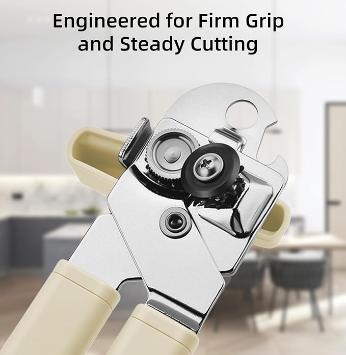 Tin Joy Family™ Manual Can Opener – Sharp Blade with No Sharp Edges, Easy Grip Handle for Arthritis Hands, Smooth Lid Safety Cutter for Elderly & Weak Hands (Banana Cream)