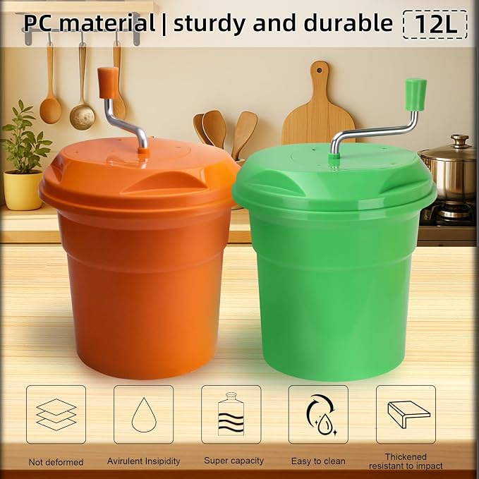 2.5 Gallon Salad Spinner,Large Capacity Vegetable Friuts Salad Dryer,Commercial Manual Salad Mixer for Restaurants Kitchen & Catering,Green & Orange. (Orange, 2.5 Gallon)