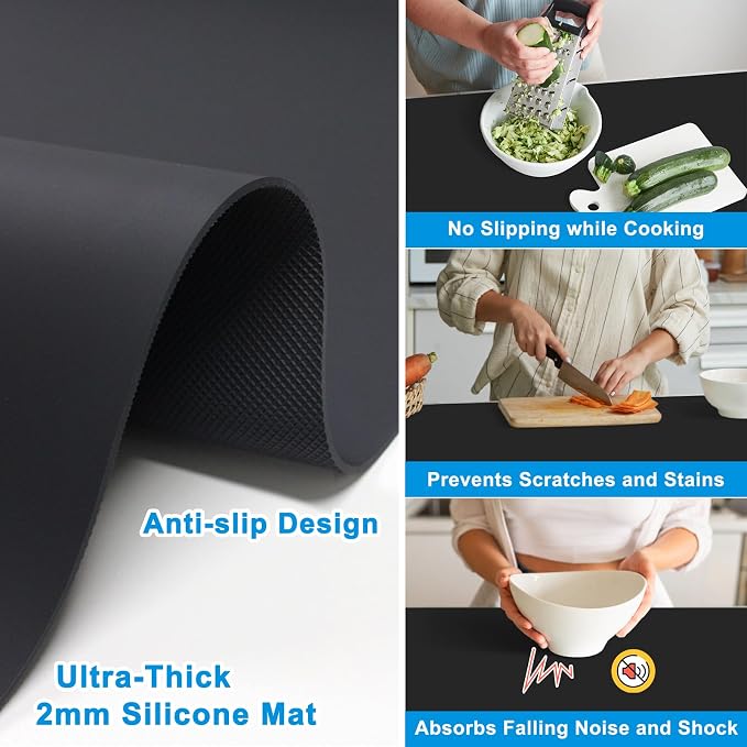 Extra Large Silicone Mat 78.74”x19.69”x0.08”, Multipurpose Silicone Mat Thick Heat Resistant Mat Shipped Rolled Up Kitchen Counter Mat Nonslip Silicone Mats for Kitchen Counter Black | Thick Nonslip Silicone Counter Mat, Waterproof Kitchen Countertop P...
