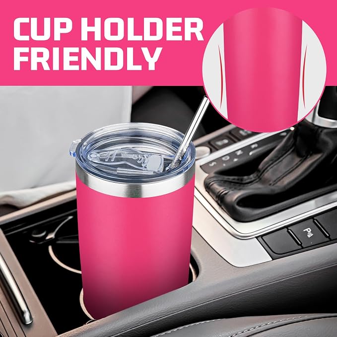 20 oz Tumbler with Lids and Straws, Stainless Steel Insulated Travel Coffee Mug, Double Wall Vacuum Insulated Tumblers, Powder Coated Coffee Tumbler for Cold & Hot Drinks (Mix Color-4, 4 Pack)