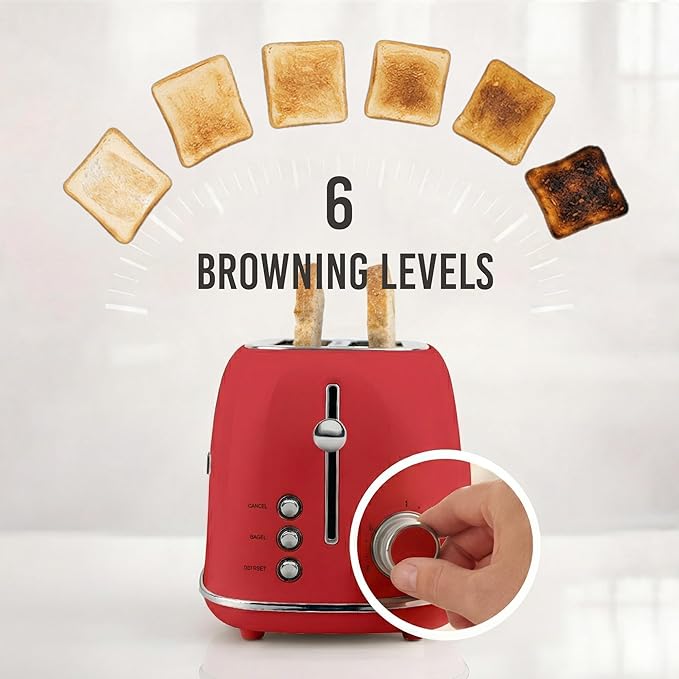 Nostalgia Classic Retro 2-Slice Toaster- Vintage Design- Enamel Coated Steel Body- Wide Slots for all Breads- Crumb Tray, Cord Storage- Defrost,Cancel and Bagel Function & 6 Toasting Levels- Red