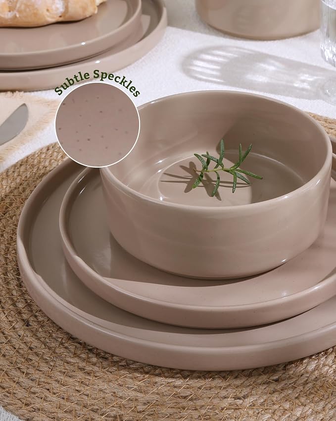 Famiware Nebula Plates and Bowls, 24-Piece Dinnerware Set, Cinnamon Brown | Stoneware Dish Set for 8, Dishwasher and Microwave Safe, Chip and Scratch Resistant