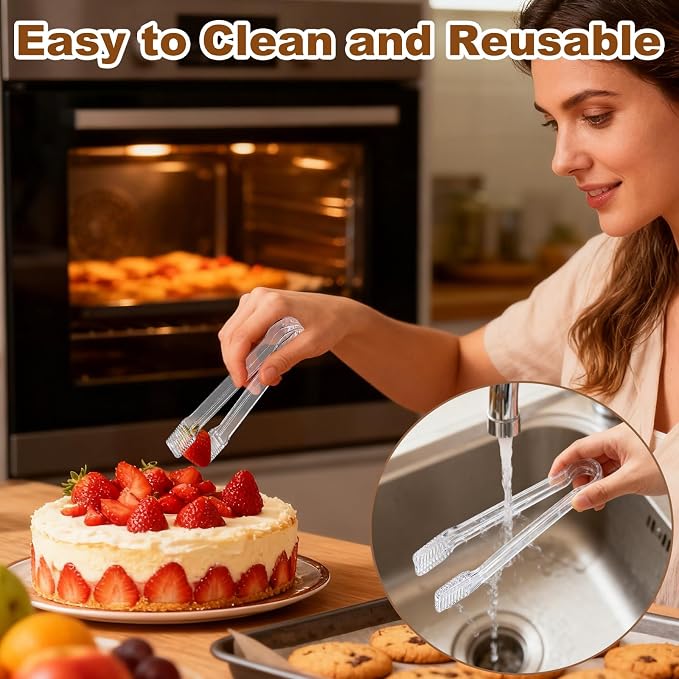 10Pcs Clear Plastic Serving Tongs, 6.3 Inches Small Disposable | Mini Plastic Tongs for Food, Party, Buffet, Salad, Appetizer, Ice, Candy, Catering, Fruit, Easy to Hold and Clean