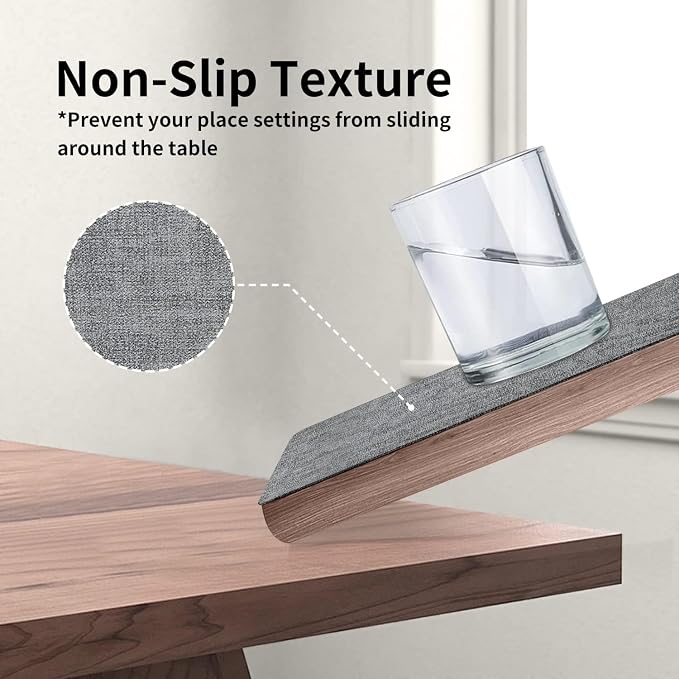 Maxpearl Faux Leather Placemats Set of 8, Easy to Clean, Light Grey | Waterproof - Heat Resistant - Non Slip - Wipe Clean Dining Table Place Mats, Suitable for Indoor & Outdoor Use, 17''×12''