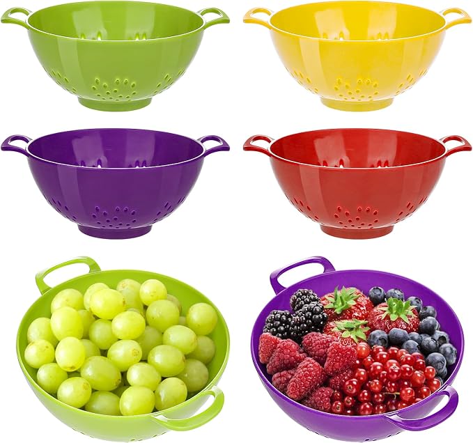 4 Pack Small Colander Bowls, Berry Fruit Washing Mini Strainer | Easy Berry Prep, Right Size for Fruit, Wash & Drain, Color Variety, Dishwasher Safe, Blueberries, Strawberries & Grapes