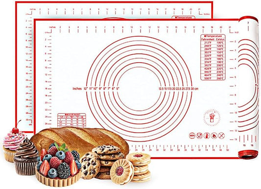 Silicone Baking Mats - Non-Stick Pastry Mat, Full Sheet Size, Pack of 2 | Non-Stick Pastry and Dough Mat with Measurement Guides, Silicone Mat and Baking Essentials, Full Sheet Pack of 2 (15" x 23")