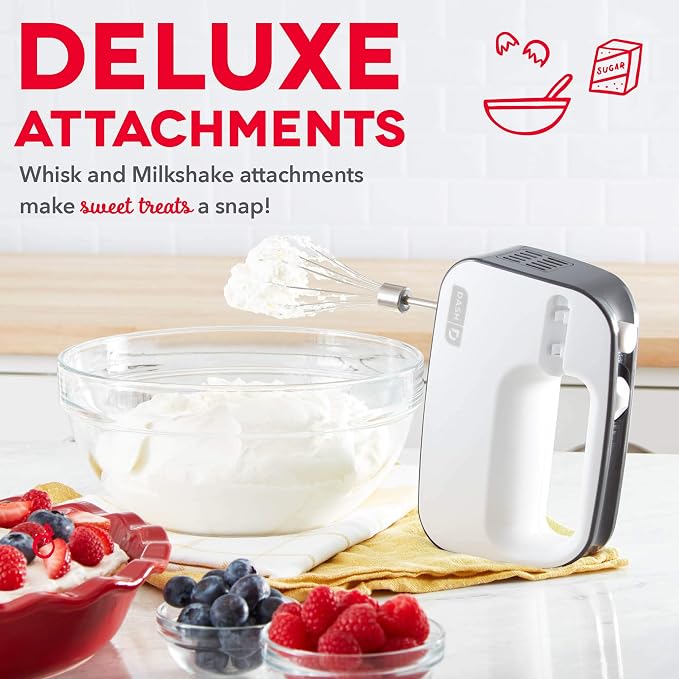 Dash SmartStore Hand Mixer - Electric Handheld Mixer For Everyday Baking - 3-Speed Power and One-Touch Beater Ejector Button - Cool Gray, Includes Whisk and Milkshake Attachments