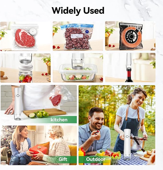 80kPa Vacuum Sealer for Food, Compact&Handheld Sealer for Meal Prep | 2000mAh Vacuum Sealer Machine, Cordless & Rechargeable Mason Jar Vacuum Sealer for Food Storage White(30Bags+30 Mason Lids)