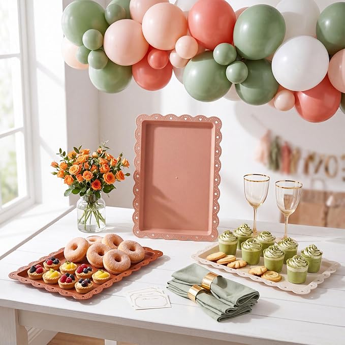 3 Pcs Brown Serving Trays Plastic Platters Dessert Cupcake Holder Party Supplies 14.4 x 9.3 Inches Rectangular Cookie Snack Display Tray for Wedding Restaurant