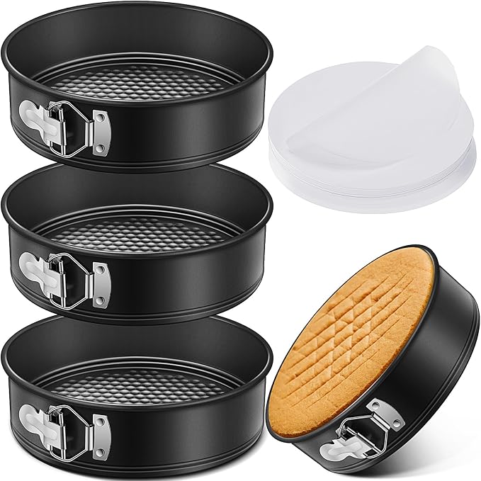 Pickmesh 3 Pcs 9inch Springform Pan with 150 Pcs Parchment Paper Nonstick Cheesecake Pan Mold with Removable Bottom for Cheesecake Cake, Black