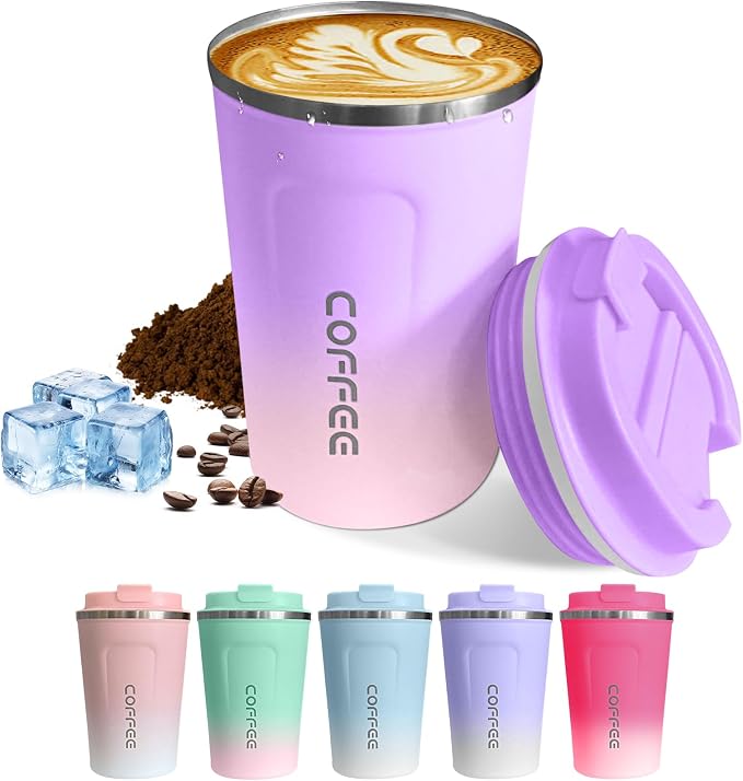 SPLMIFA Travel coffee mugs leak-proof,coffee cups with lids, stainless steel vacuum insulated coffee tumblers, thermal insulation cups for men & women keep drinks hot & cold(2nd-Purple Pink, 17OZ)