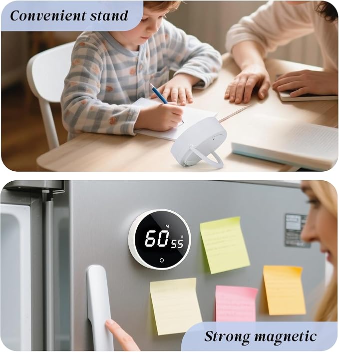 Digital Kitchen Timer - Magnetic 199-Minute Countdown Countup Timer with Large LED Display,Volume Adjustable, Visual timers for Cooking,Gym,Meeting,Classroom,Study,Work,Outdoor Activities