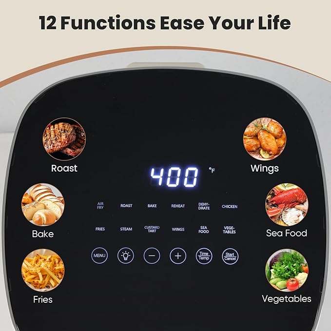 Sweetcrispy Air Fryer 6 Quarts with Window, 12-in-1 Square Airfryer Oven for Family, 400°F Rapid Air Crispy Technology, Roast Bake Dehydrate, Nonstick & Easy-Clean Basket