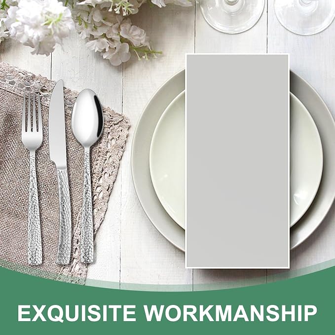 Hammered Silverware Set, 40-Piece Stainless Steel Wave Flatware Set for 8, Food-Grade Tableware Cutlery Set, Utensil Sets for Home Restaurant, Mirror Finish, Dishwasher Safe