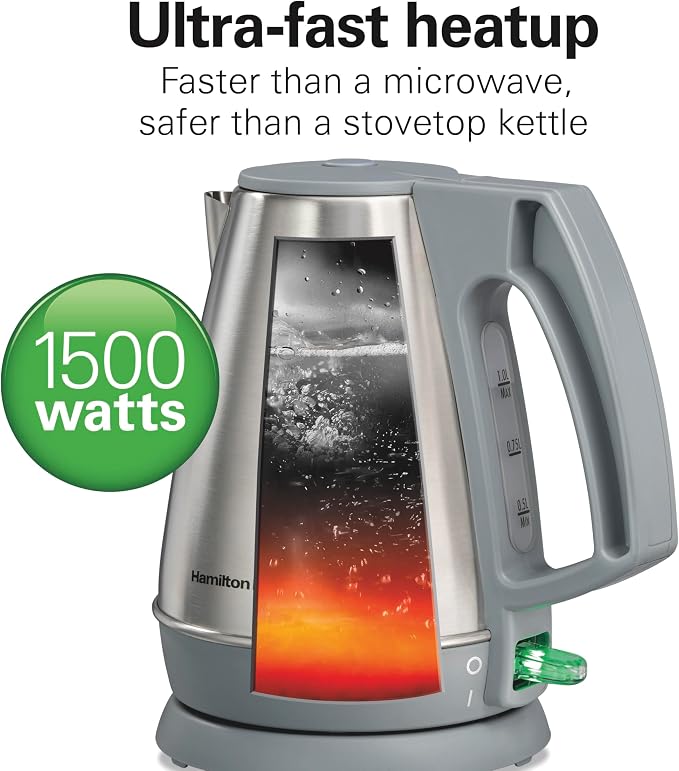 Hamilton Beach 1 Liter Electric Tea Kettle, Water Boiler & Heater | Fast Boiling 1500 Watts | BPA Free | Cordless Serving | Auto-Shutoff & Boil-Dry Protection | Cord Wrap | Stainless Steel