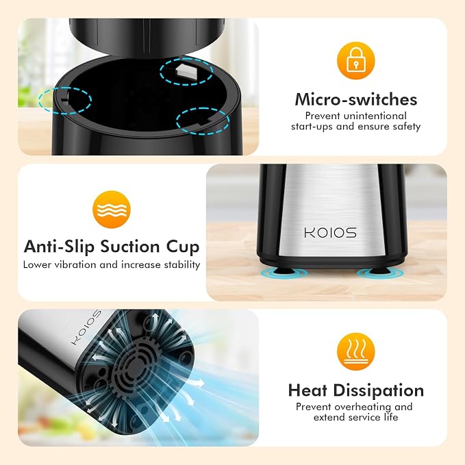 KOIOS 1000W Smoothie Blender, 15-in-1 Single Serve Set, Press-Twist Design | Personal Blender & Kitchen Countertop Smoothie Maker with 2x24oz+17oz Cup, Detachable 4-Blade, Frozen Drinks, Protein Shakes