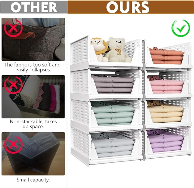 SNSLXH 5 Pack Stackable Closet Organizer Box, Multifunctional & Foldable Closet Storage Basket for Bathroom Kitchen Laundry Room Wardrobe Storage, Space-Saving Clothes Storage Drawer Organizer, Yellow | Stackable & Foldable Closet Storage Bins for Bath...