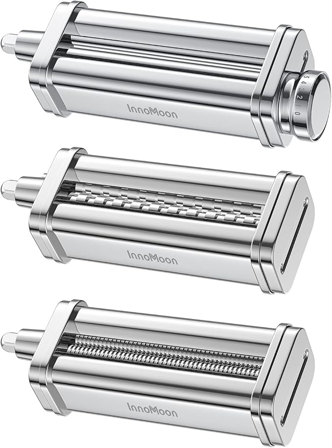 Pasta Attachment for KitchenAid Stand Mixer, 3-in-1 Pasta Maker Attachment | Stainless Steel Pasta Sheet Roller with Spaghetti & Fettuccine Cutters for Fresh Homemade Pasta, Fits for KitchenAid Mixers