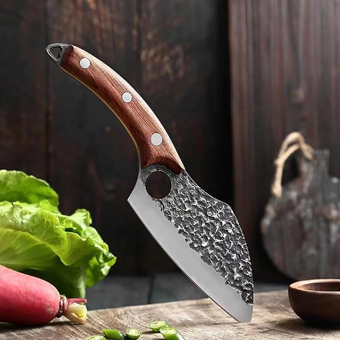 Handmade Forged Kitchen Knife 3 Pcs Professional Chef Knife Set, Hunting, BBQ Meat Knives for Cooking, Forged Kitchen Knife with High Carbon Stainless Steel Cutlery With Leather Sheaths