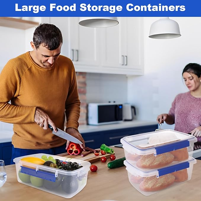 2 Pcs Large Food Storage Containers with Airtight Lid, 5.5L Reusable Meal Prep Container, Food-Grade Plastic Bread Box for Homemade Bread, Cookies, Food
