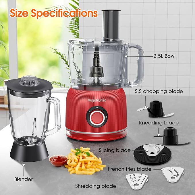 Food Processor and Blender Combo, 88 oz Food Chopper for Meat, Vegetable and Dough, 70 oz 700W Glass Jar Blender with 2 Speeds and Pulse for Smoothie, Nutrient Extractions, and More | 70 oz Glass Jar Blender, for Meat, Vegetable and Dough, with 2 Speed...