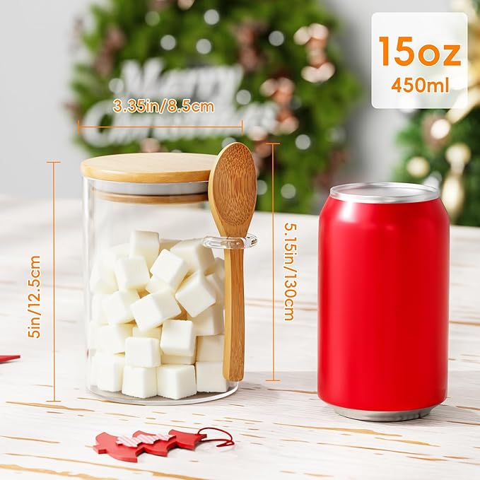 15 oz Glass Sugar Container, 1 Pack Coffee Container, Glass Jars with Lids | Seal, BPA-Free, Bamboo Soop, Coffee Bar Accessories, for Coffee Beans, Creamer, Salt, Overnight Oats, Brown sugar, Candy, Tea