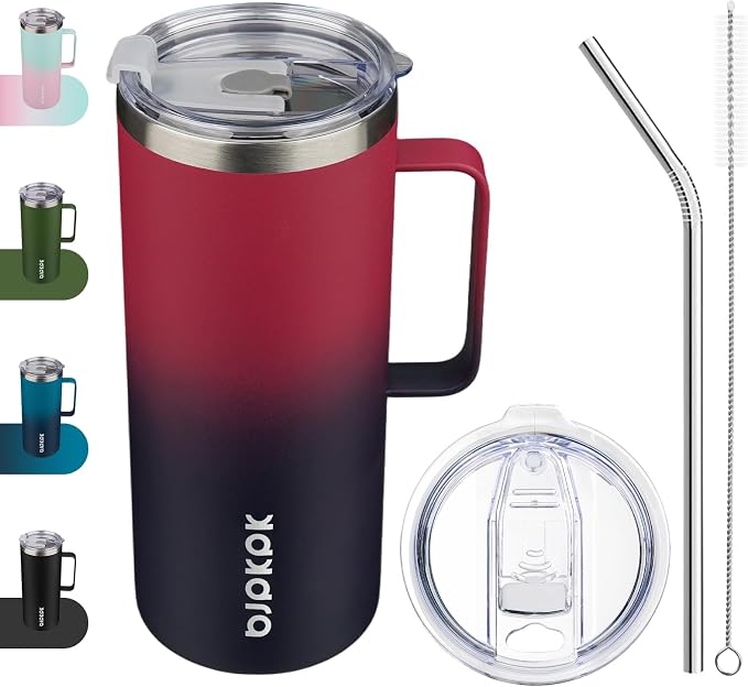 BJPKPK 32oz Insulated Coffee Mug with Handle, Stainless Steel Travel Mug | Keeps Drinks Hot & Cold, Double Wall Vacuum, 2 Lids Included, BPA-Free Coffee Tumbler for Home, Office & Travel