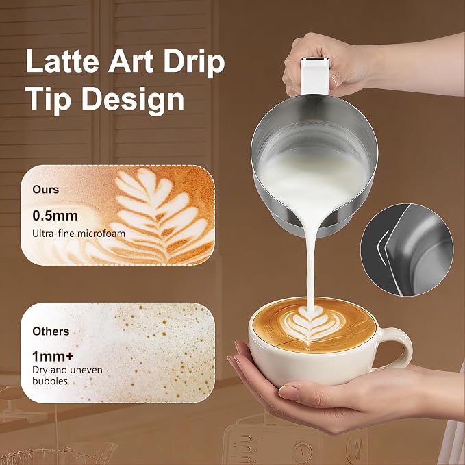 Milk Frother and Steamer, 8 in 1 Detachable Electric Milk Frother, Automatic Warm and Cold Foam Maker, Variable Temperature and Froth Thickness for Latte, Macchiato, Cappuccino, 20.29oz/600ml, White