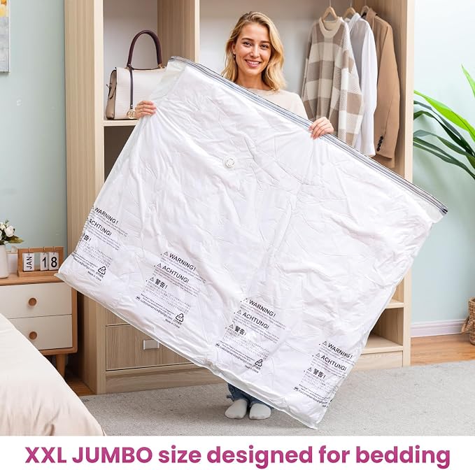 TAILI Vacuum Storage Bags 8 Pack, XXL Jumbo Size 47x39 Inch, Cream | XXL Large Vacuum Seal Bags for Clothing, Huge Space for Bedding, Comforters, Pillows, Toy, Save More Closet Space