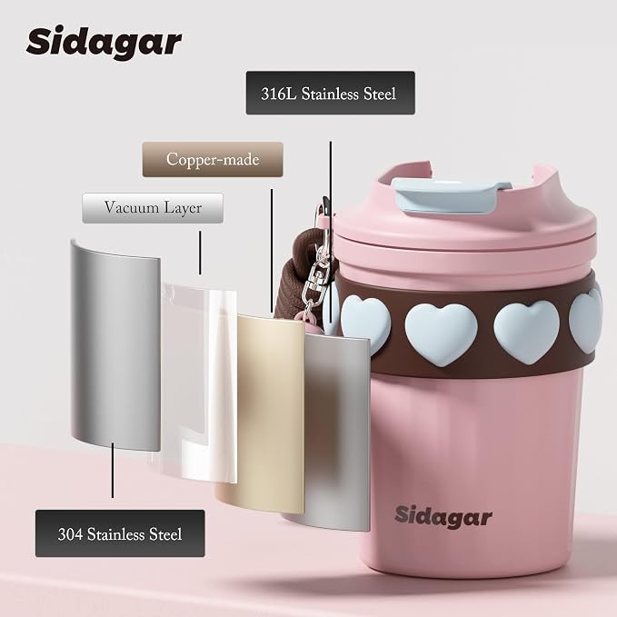 SDGA+ 12 oz Travel Coffee Mug Spill Proof Leak Proof, Stainless Steel Thermal Coffee Cup with Lid, Resuable Cup for Hot and Cold, Portable Tumbler for Women, Light Pink